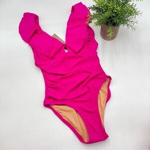 J. Crew Ruched ruffle one-piece swimsuit‎ NWT Radient Fuchsia Pink BP222